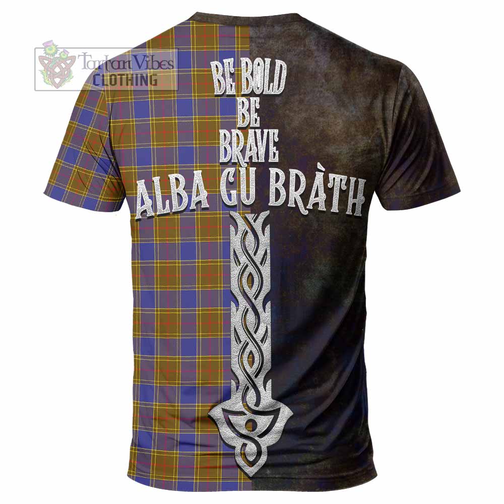 Tartan Vibes Clothing Balfour Tartan Family Crest T-Shirt Alba Gu Brath Be Brave Lion Ancient Style