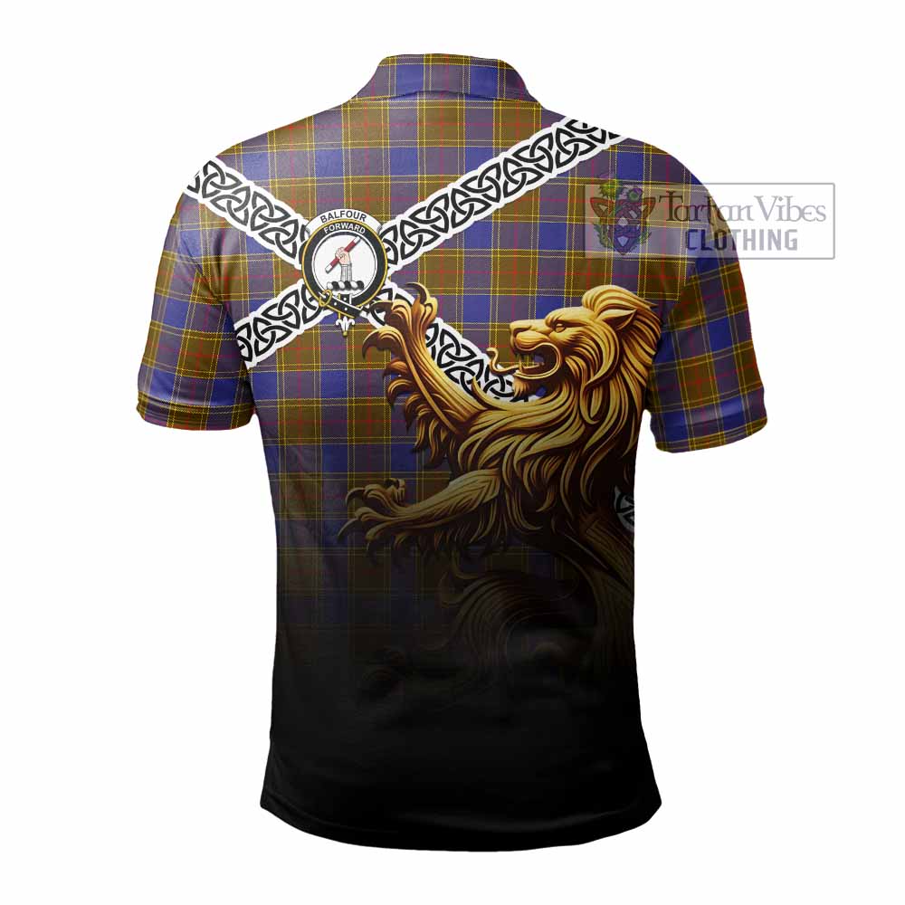 Tartan Vibes Clothing Balfour Crest Tartan Polo Shirt with Golden Lion Emblem Celtic Style