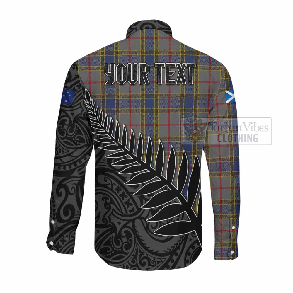 Tartan Vibes Clothing Balfour Crest Tartan Long Sleeve Button Shirt with New Zealand Silver Fern Half Style