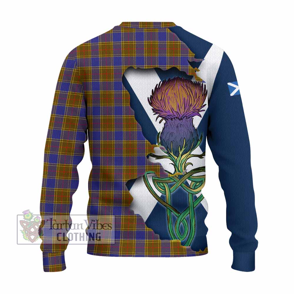 Tartan Vibes Clothing Balfour Tartan Family Crest Knitted Sweater Scottish Thistle Celtic Inspired