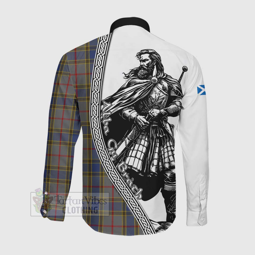 Balfour Tartan Clan Crest Long Sleeve Button Shirt with Highlander Warrior Celtic Style Men's Shirt - Tartan Vibes Clothing