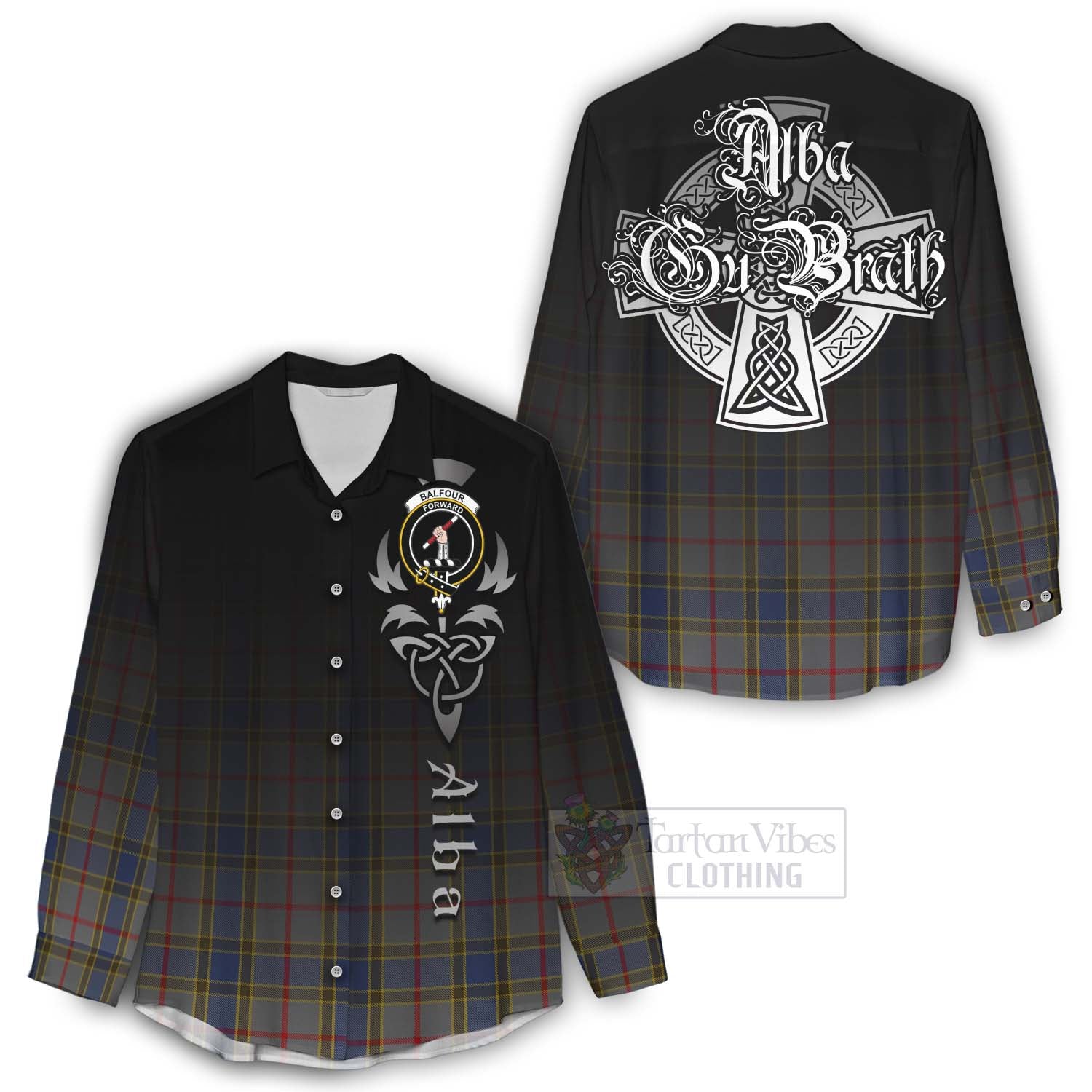 Tartan Vibes Clothing Balfour Tartan Women's Casual Shirt Featuring Alba Gu Brath Family Crest Celtic Inspired