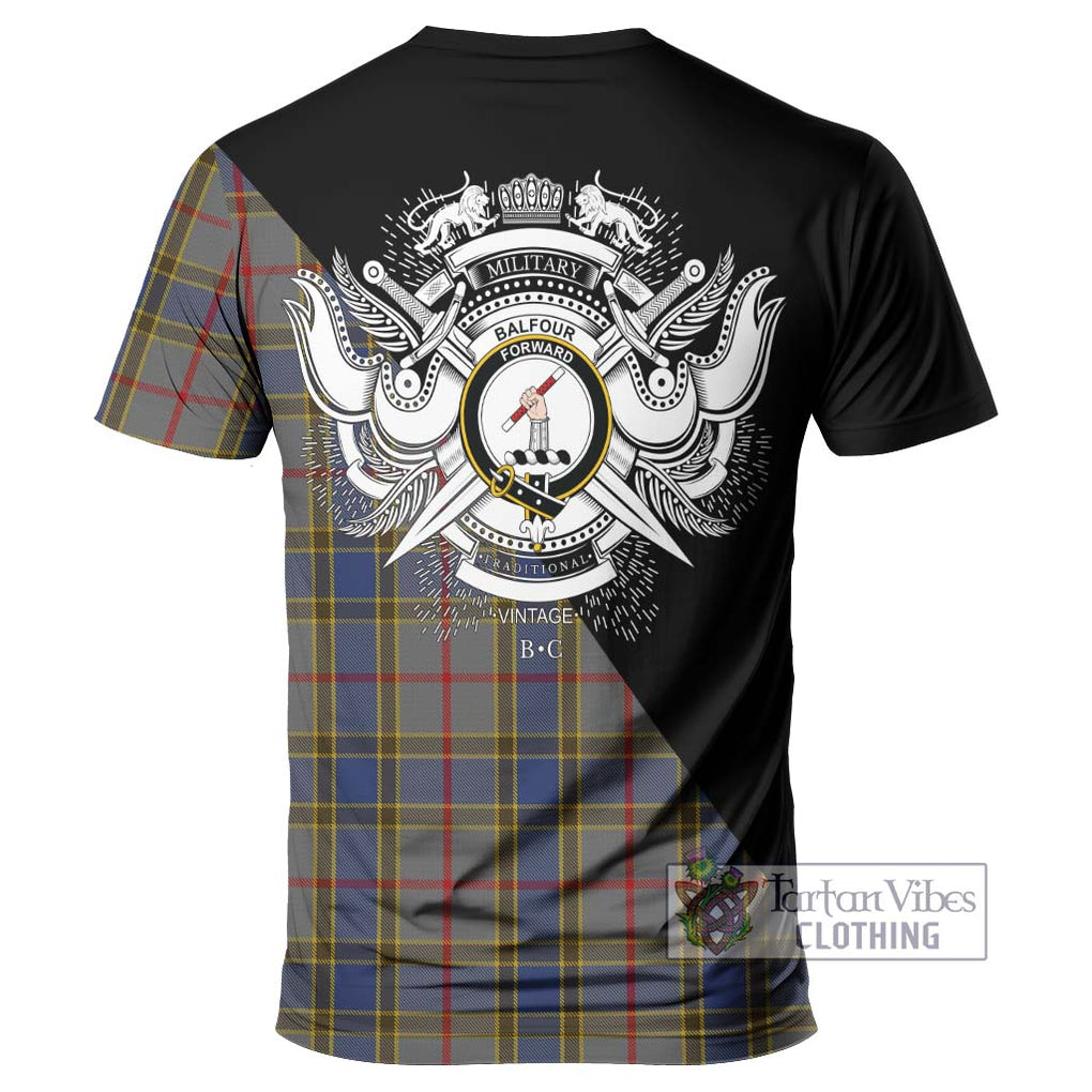 Balfour Tartan T-Shirt with Family Crest and Military Logo Style - Tartanvibesclothing Shop