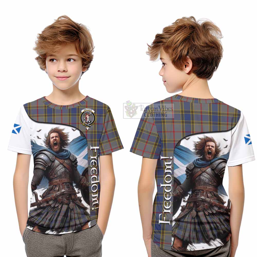 Tartan Vibes Clothing Balfour Crest Tartan Kid T-Shirt Inspired by the Freedom of Scottish Warrior