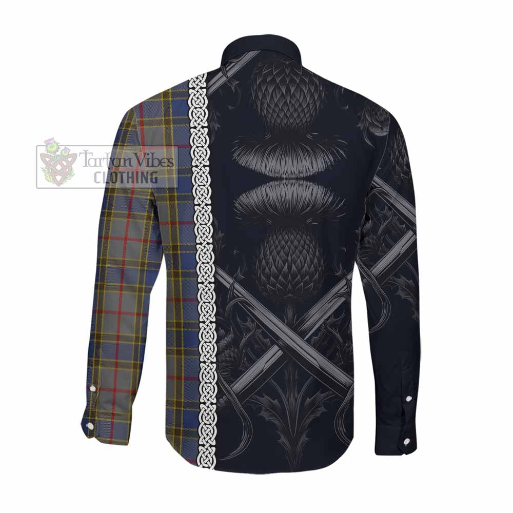 Tartan Vibes Clothing Balfour Tartan Long Sleeve Button Shirt with Family Crest Cross Sword Thistle Celtic Vibes