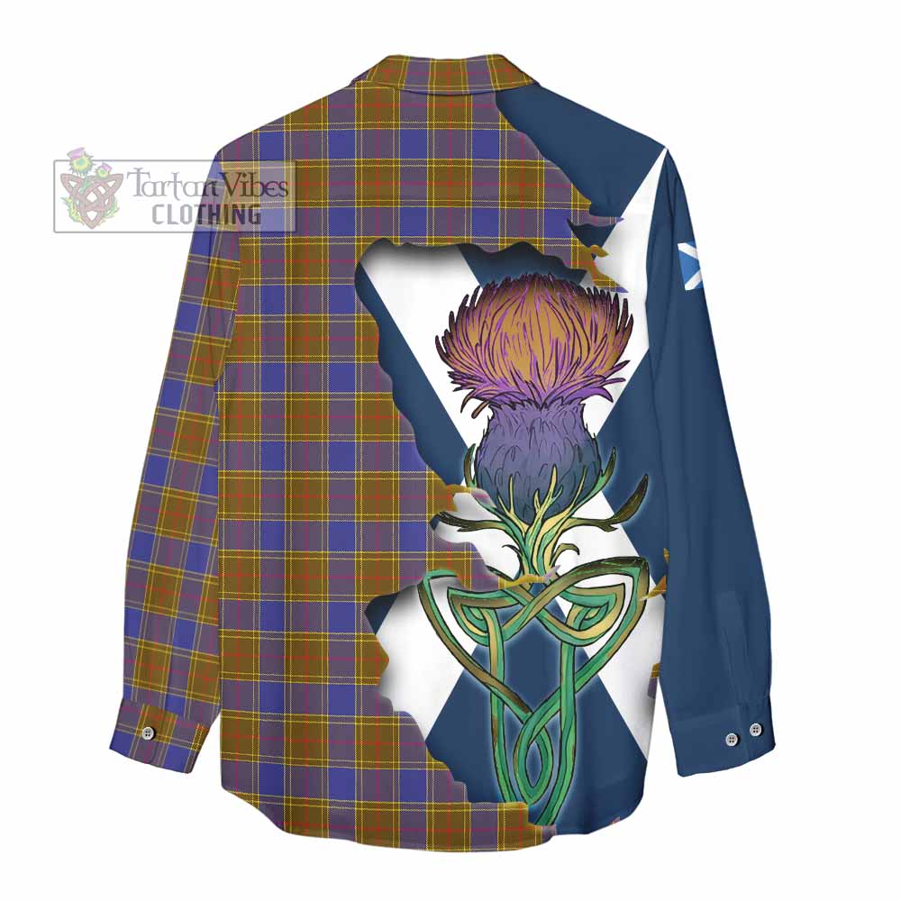 Tartan Vibes Clothing Balfour Tartan Family Crest Women's Casual Shirt Scottish Thistle Celtic Inspired