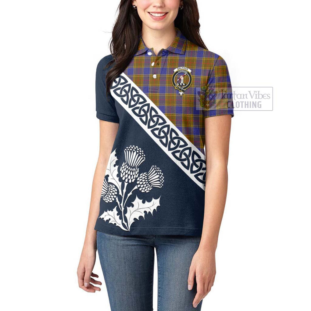 Tartan Vibes Clothing Balfour Tartan Women's Polo Shirt Featuring Thistle and Scotland Map