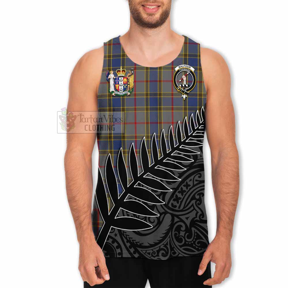 Tartan Vibes Clothing Balfour Crest Tartan Men's Tank Top with New Zealand Silver Fern Half Style