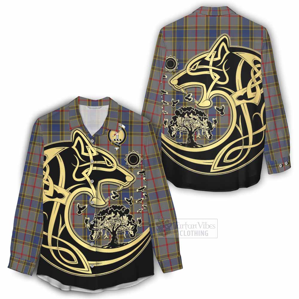 Tartan Vibes Clothing Balfour Tartan Women's Casual Shirt with Family Crest Celtic Wolf Style