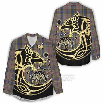 Tartan Vibes Clothing Balfour Tartan Women's Casual Shirt with Family Crest Celtic Wolf Style