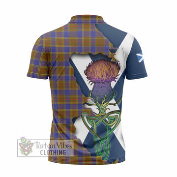 Balfour Tartan Family Crest Zipper Polo Shirt Scottish Thistle Celtic Inspired
