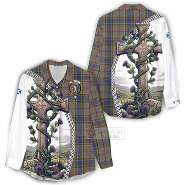 Tartan Vibes Clothing Balfour Tartan Women's Casual Shirt with Family Crest and St. Andrew's Cross Accented by Thistle Vines