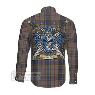 Balfour Tartan Long Sleeve Button Shirt with Family Crest Celtic Skull Style