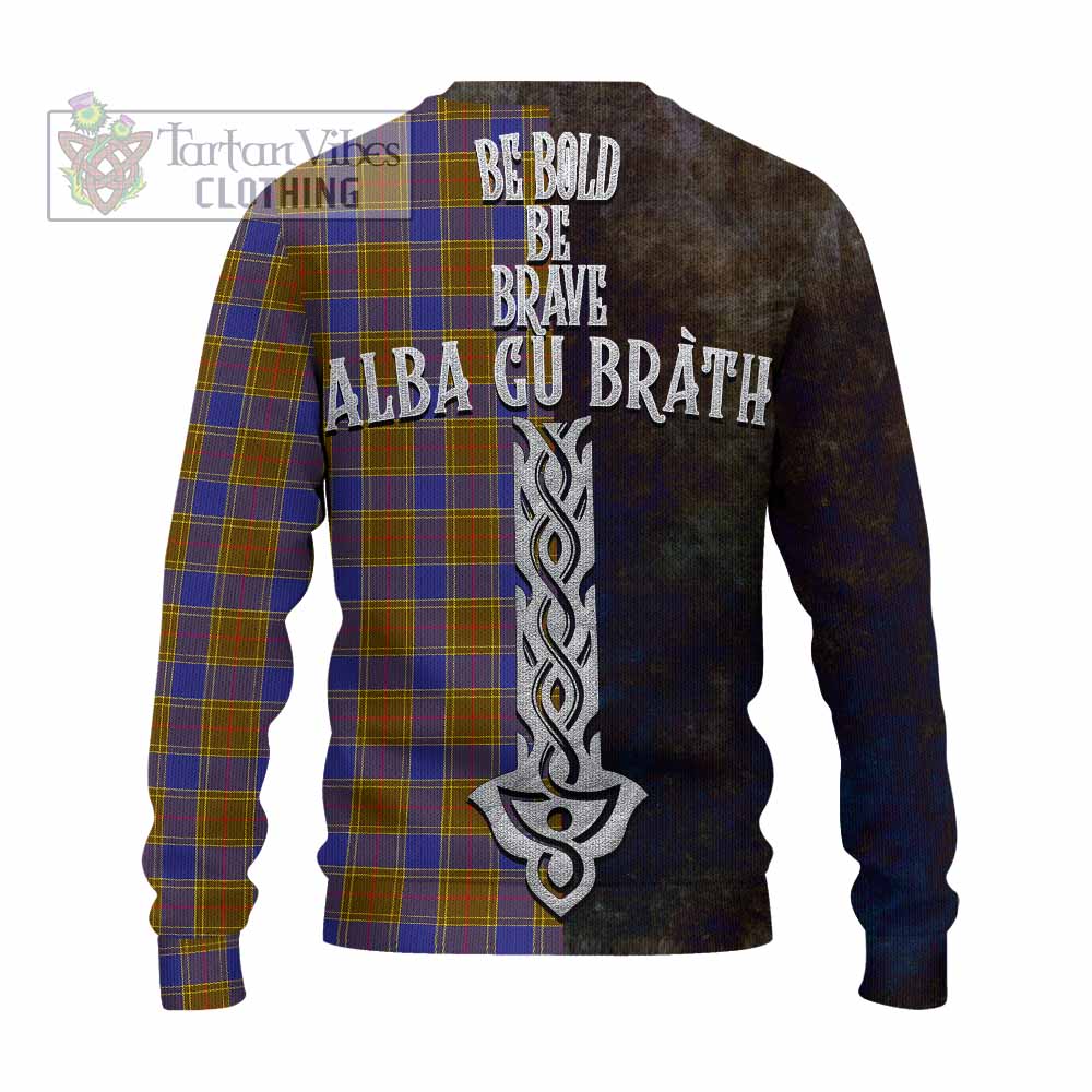 Tartan Vibes Clothing Balfour Tartan Family Crest Knitted Sweater Alba Gu Brath Be Brave Lion Ancient Style