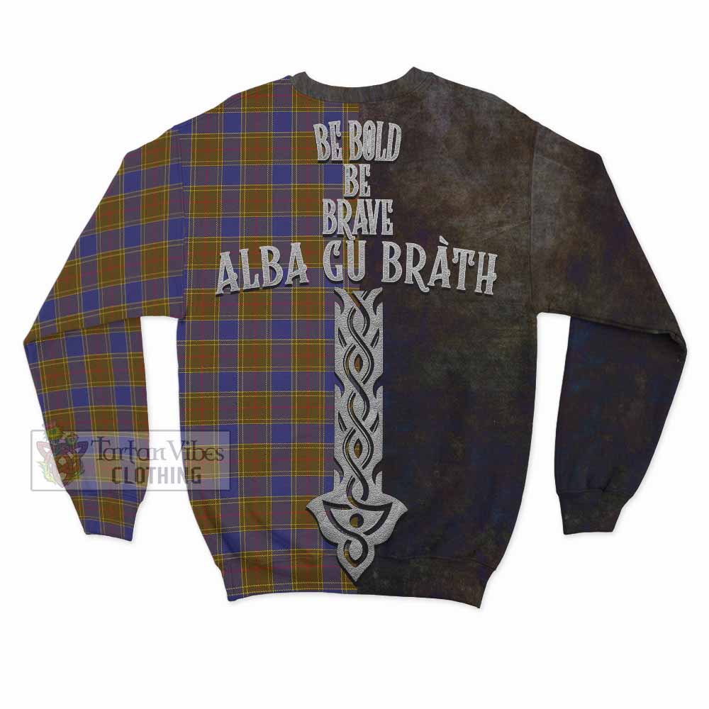 Tartan Vibes Clothing Balfour Tartan Family Crest Sweatshirt Alba Gu Brath Be Brave Lion Ancient Style