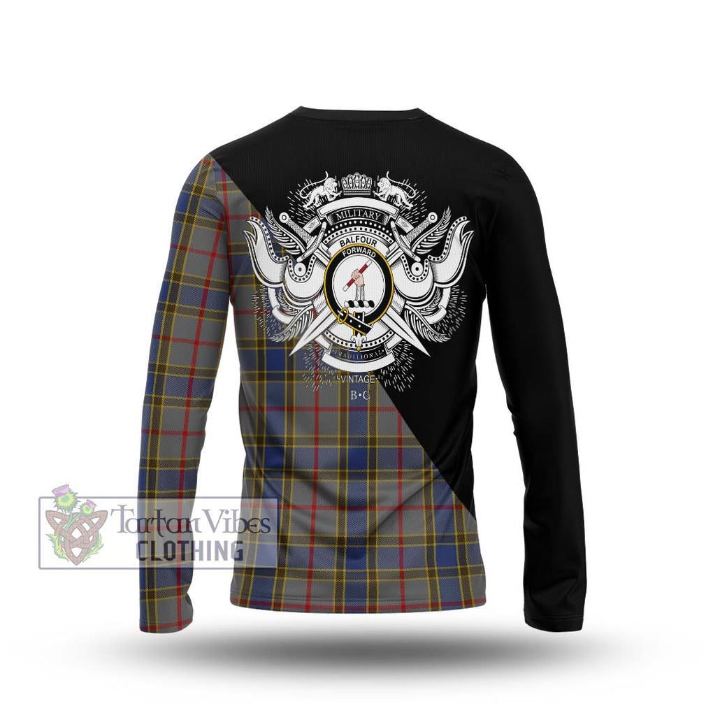 Balfour Tartan Long Sleeve T-Shirt with Family Crest and Military Logo Style - Tartanvibesclothing Shop