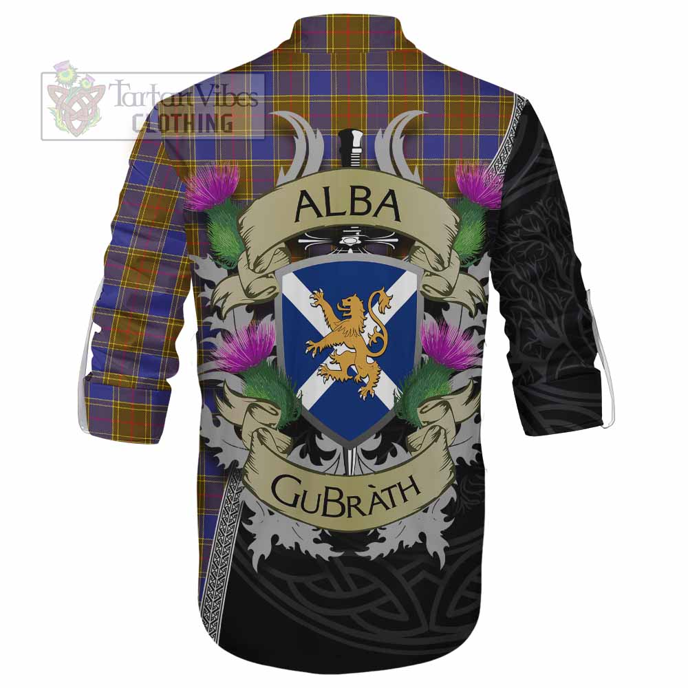 Tartan Vibes Clothing Balfour Tartan Family Crest Ghillie Kilt Shirt Lion Rampant Royal Thistle Shield Celtic Inspired