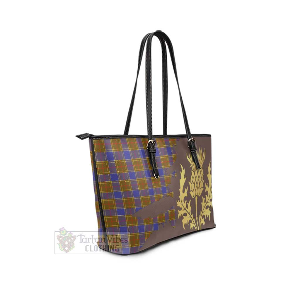 Tartan Vibes Clothing Balfour Tartan Leather Tote Bag Gold Thistle Style
