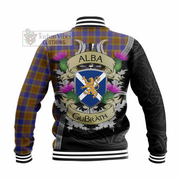 Balfour Tartan Family Crest Baseball Jacket Lion Rampant Royal Thistle Shield Celtic Inspired