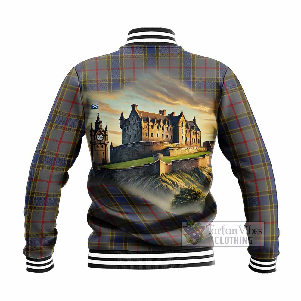 Tartan Vibes Clothing Balfour Tartan Family Crest Baseball Jacket with Scottish Ancient Castle Style
