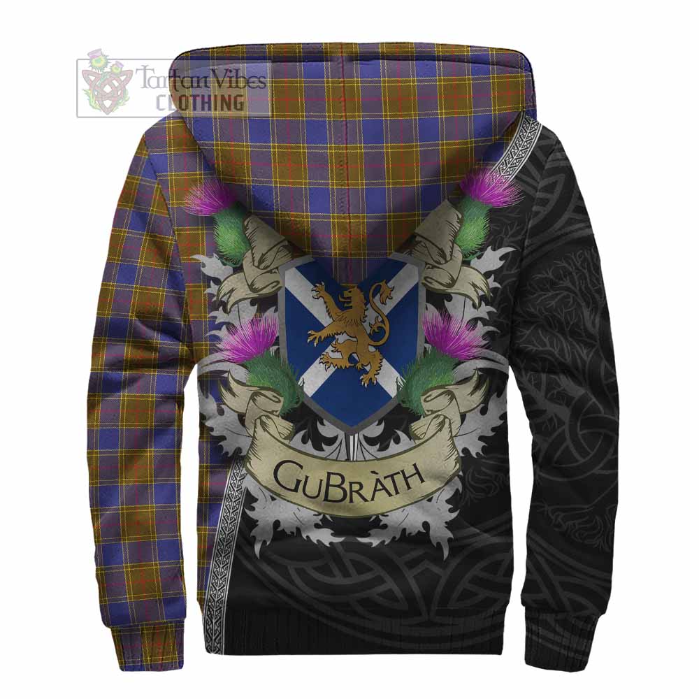 Tartan Vibes Clothing Balfour Tartan Family Crest Sherpa Hoodie Lion Rampant Royal Thistle Shield Celtic Inspired