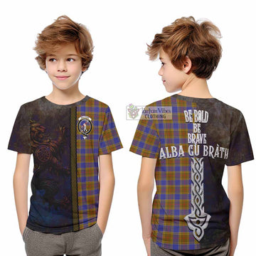 Balfour Tartan Family Crest Kid T-Shirt Alba Gu Brath Be Brave Lion Ancient Style