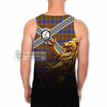 Balfour Crest Tartan Men's Tank Top with Golden Lion Emblem Celtic Style