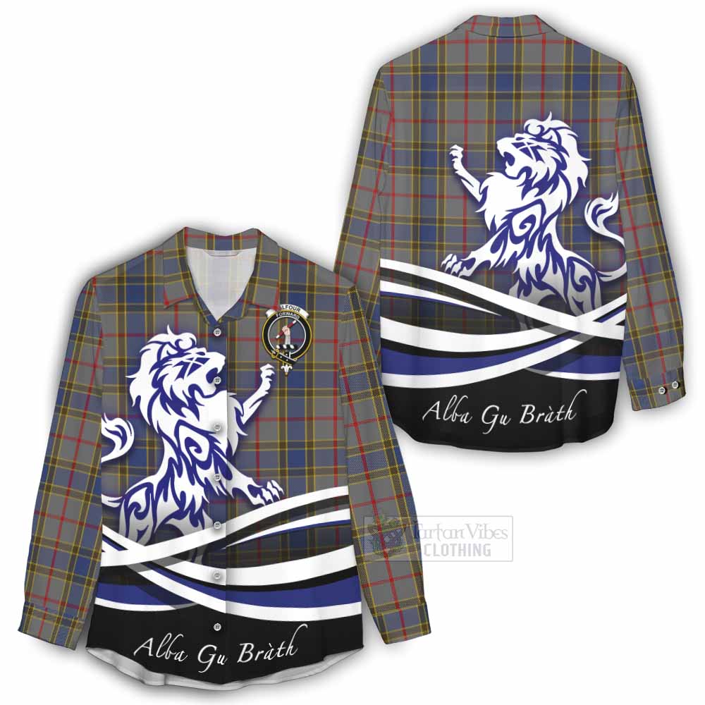 Tartan Vibes Clothing Balfour Tartan Women's Casual Shirt with Alba Gu Brath Regal Lion Emblem
