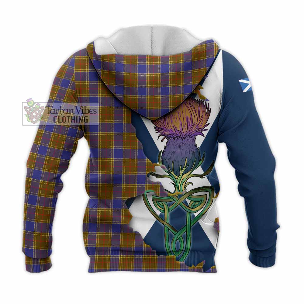 Tartan Vibes Clothing Balfour Tartan Family Crest Knitted Hoodie Scottish Thistle Celtic Inspired