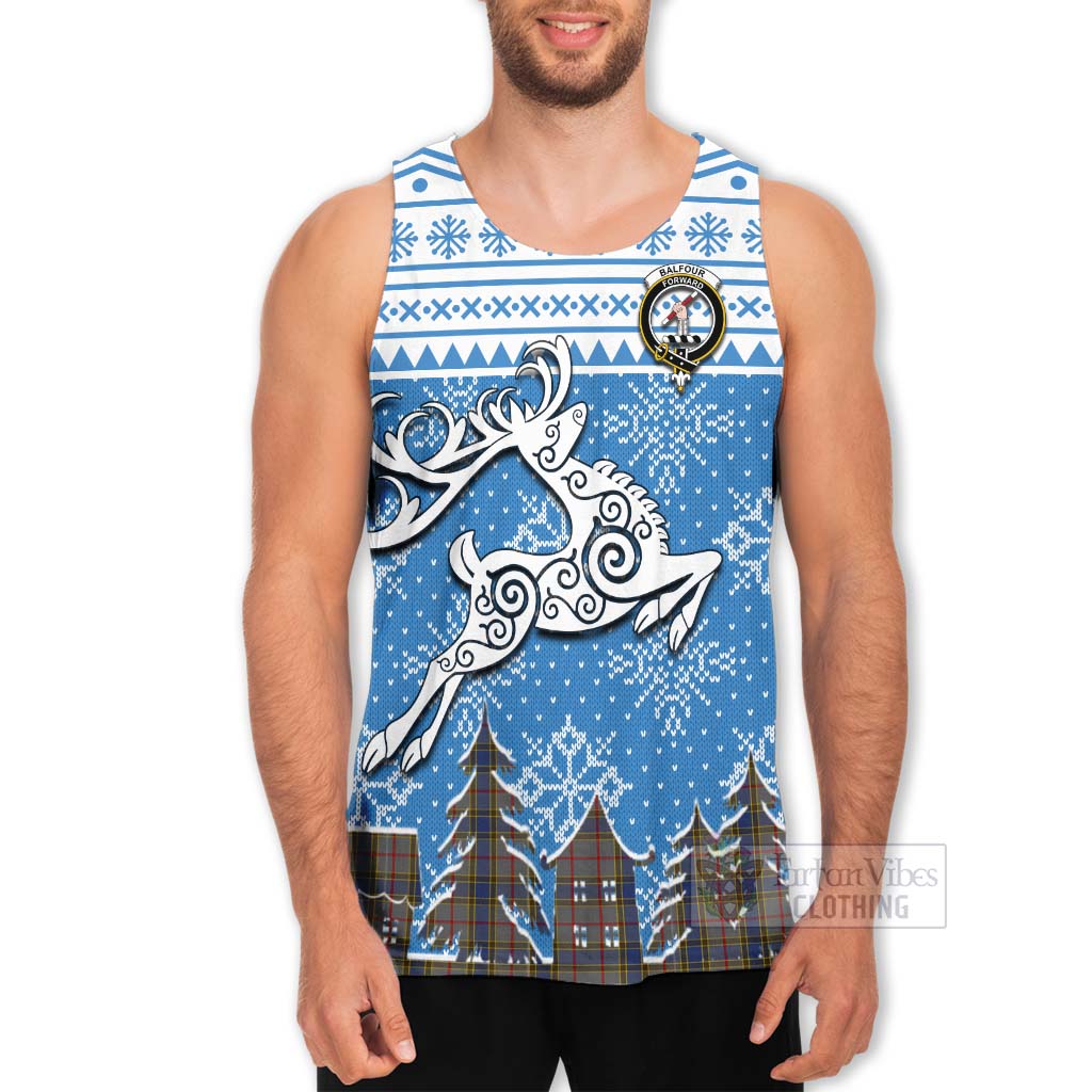Tartan Vibes Clothing Balfour Clan Christmas Men's Tank Top Celtic Reindeer Style