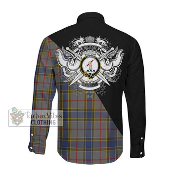 Balfour Tartan Long Sleeve Button Shirt with Family Crest and Military Logo Style
