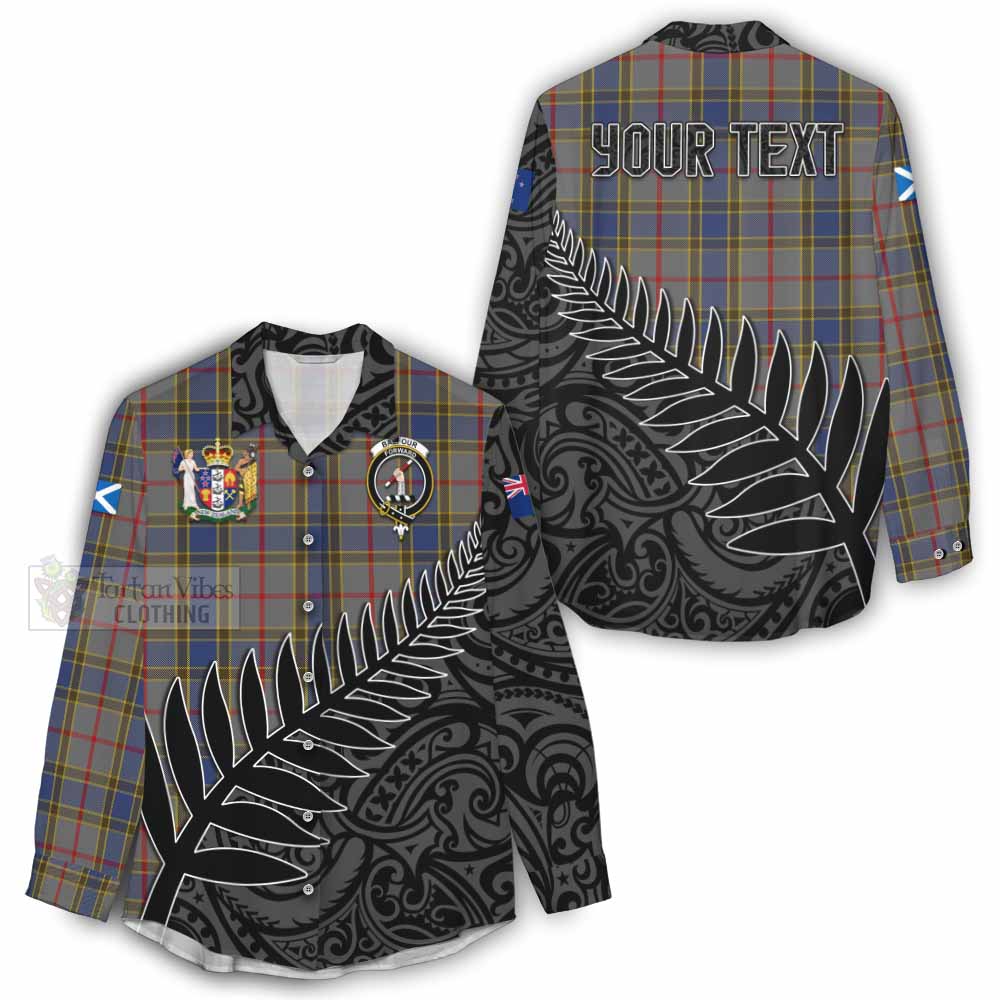 Tartan Vibes Clothing Balfour Crest Tartan Women's Casual Shirt with New Zealand Silver Fern Half Style