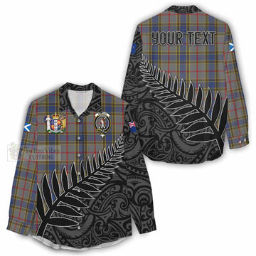 Tartan Vibes Clothing Balfour Crest Tartan Women's Casual Shirt with New Zealand Silver Fern Half Style