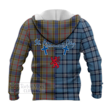Tartan Vibes Clothing Balfour Tartan Knitted Hoodie Happy St. Andrew's Day Half Tartan Style