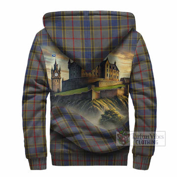 Balfour Tartan Family Crest Sherpa Hoodie with Scottish Ancient Castle Style