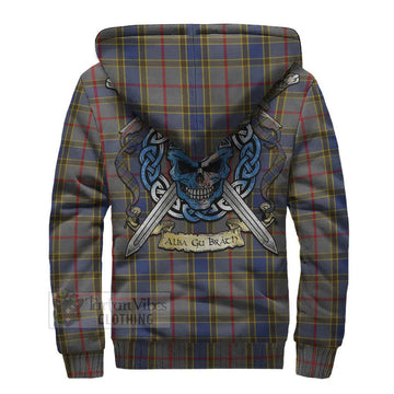 Balfour Tartan Sherpa Hoodie with Family Crest Celtic Skull Style