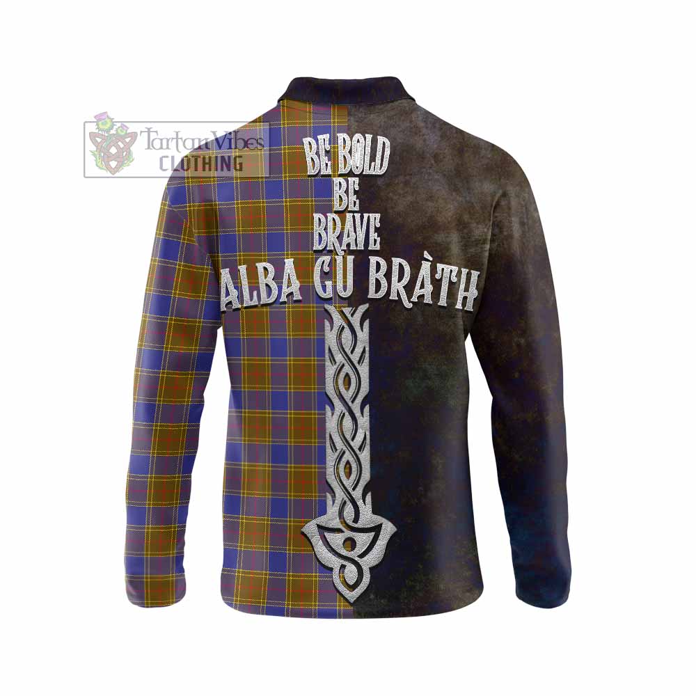 Tartan Vibes Clothing Balfour Tartan Family Crest Long Sleeve Polo Shirt Alba Gu Brath Be Brave Lion Ancient Style