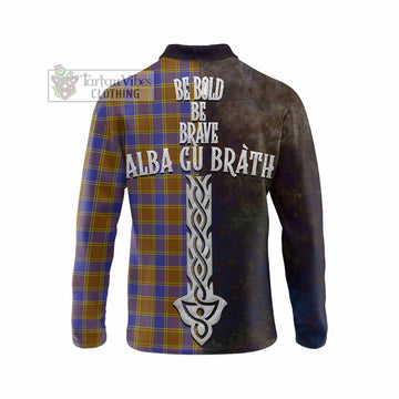 Balfour Tartan Family Crest Long Sleeve Polo Shirt Alba Gu Brath Be Brave Lion Ancient Style