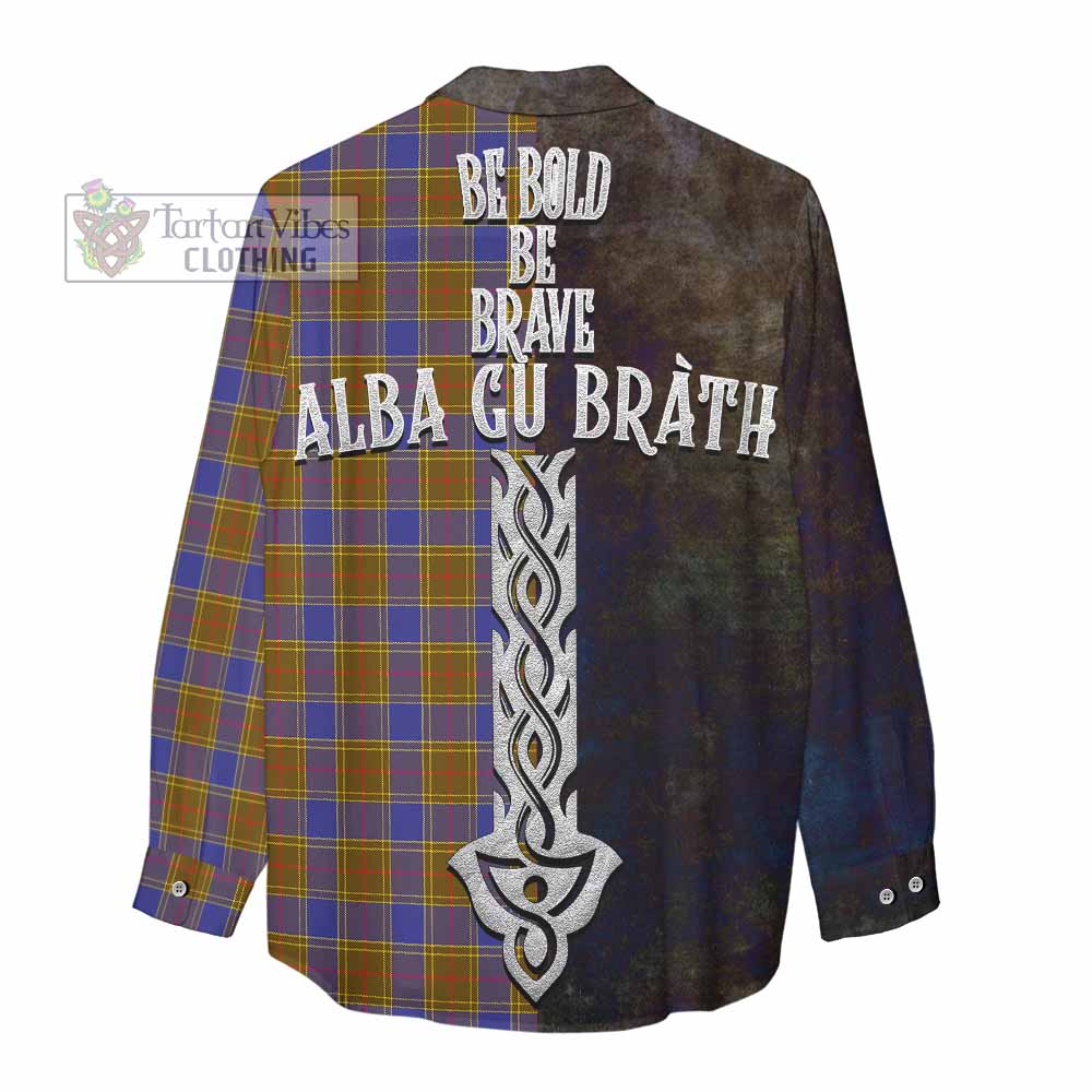 Tartan Vibes Clothing Balfour Tartan Family Crest Women's Casual Shirt Alba Gu Brath Be Brave Lion Ancient Style