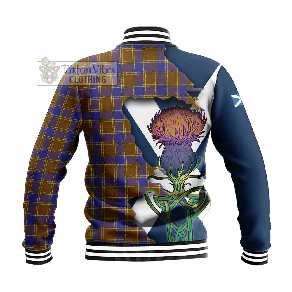 Tartan Vibes Clothing Balfour Tartan Family Crest Baseball Jacket Scottish Thistle Celtic Inspired