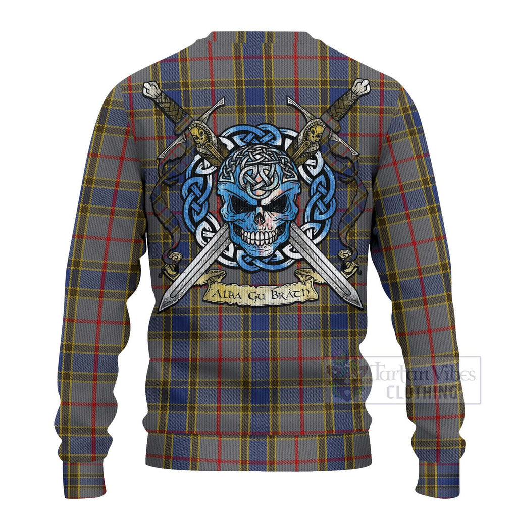 Tartan Vibes Clothing Balfour Tartan Knitted Sweater with Family Crest Celtic Skull Style