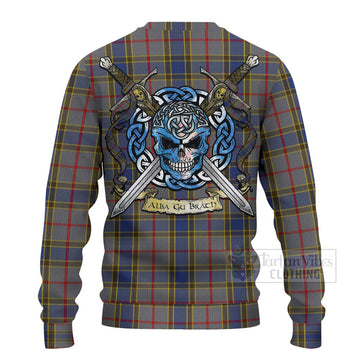 Tartan Vibes Clothing Balfour Tartan Knitted Sweater with Family Crest Celtic Skull Style