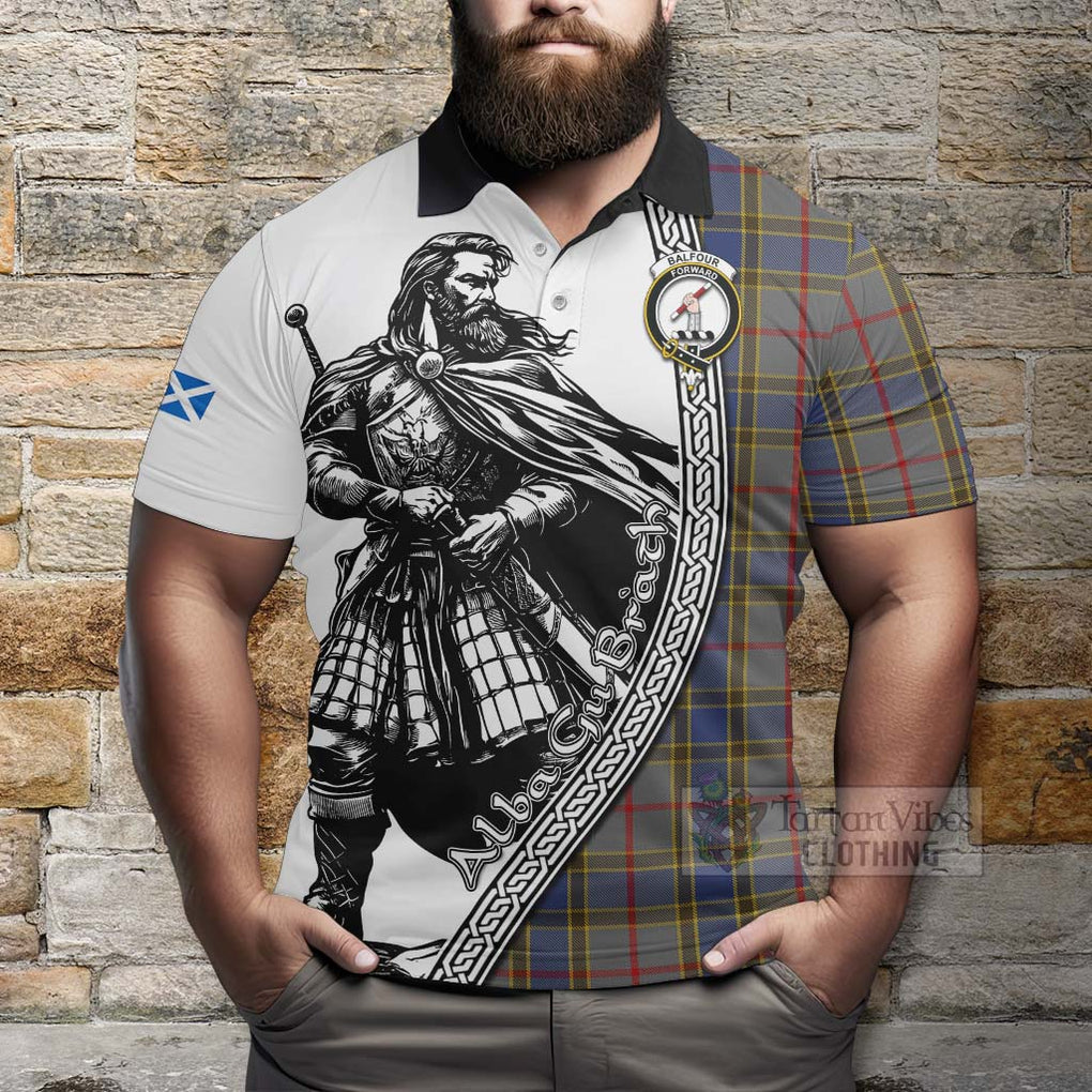 Tartan Vibes Clothing Balfour Tartan Clan Crest Polo Shirt with Highlander Warrior Celtic Style