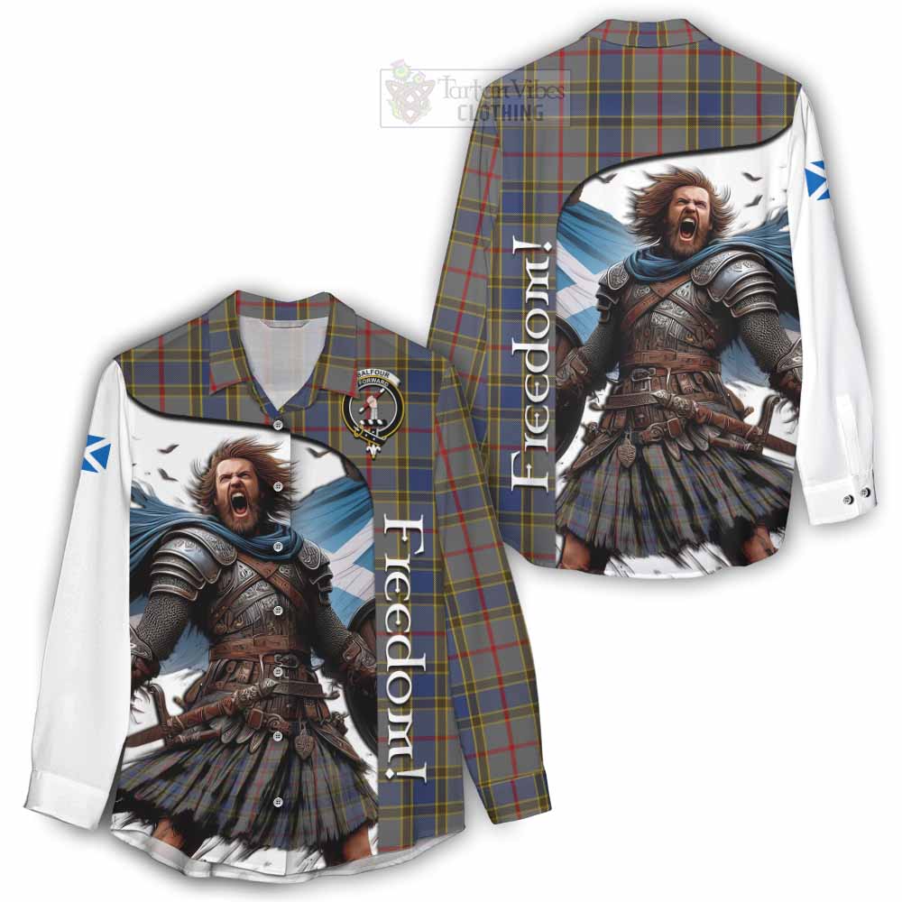 Tartan Vibes Clothing Balfour Crest Tartan Women's Casual Shirt Inspired by the Freedom of Scottish Warrior