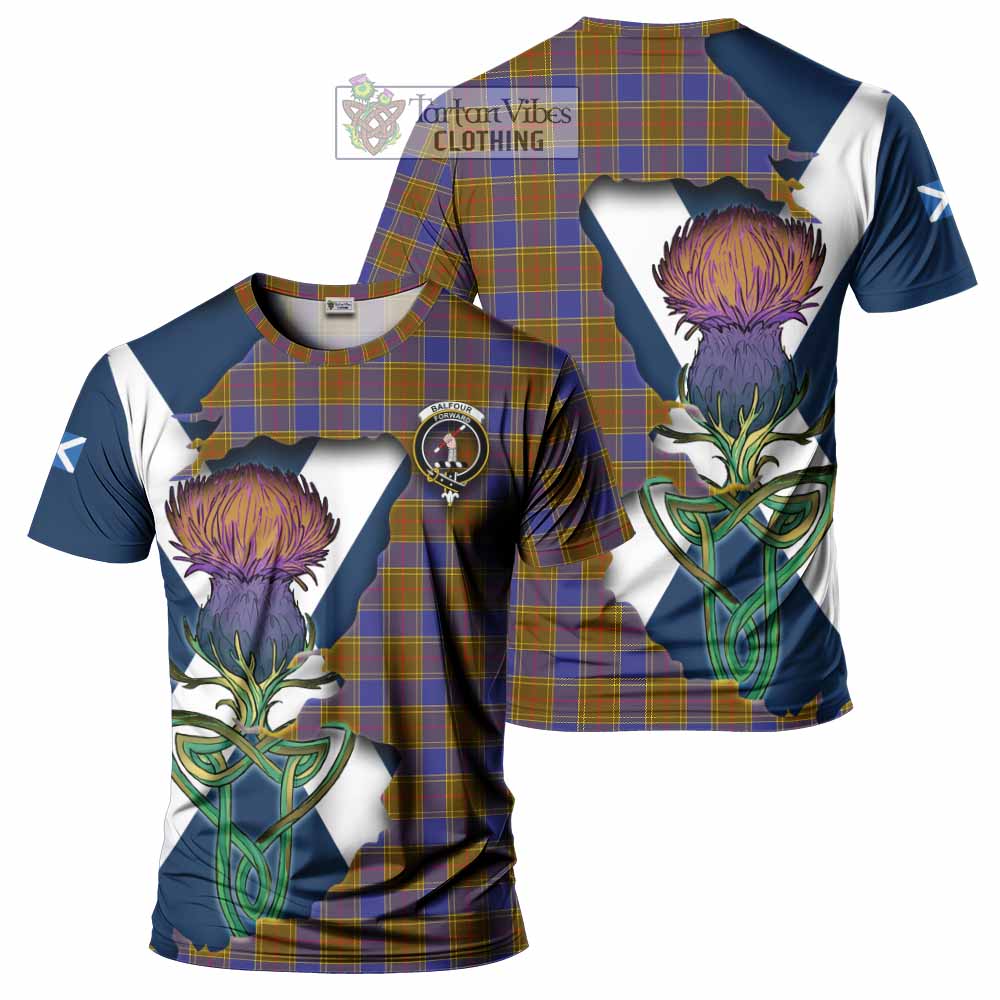 Tartan Vibes Clothing Balfour Tartan Family Crest T-Shirt Scottish Thistle Celtic Inspired