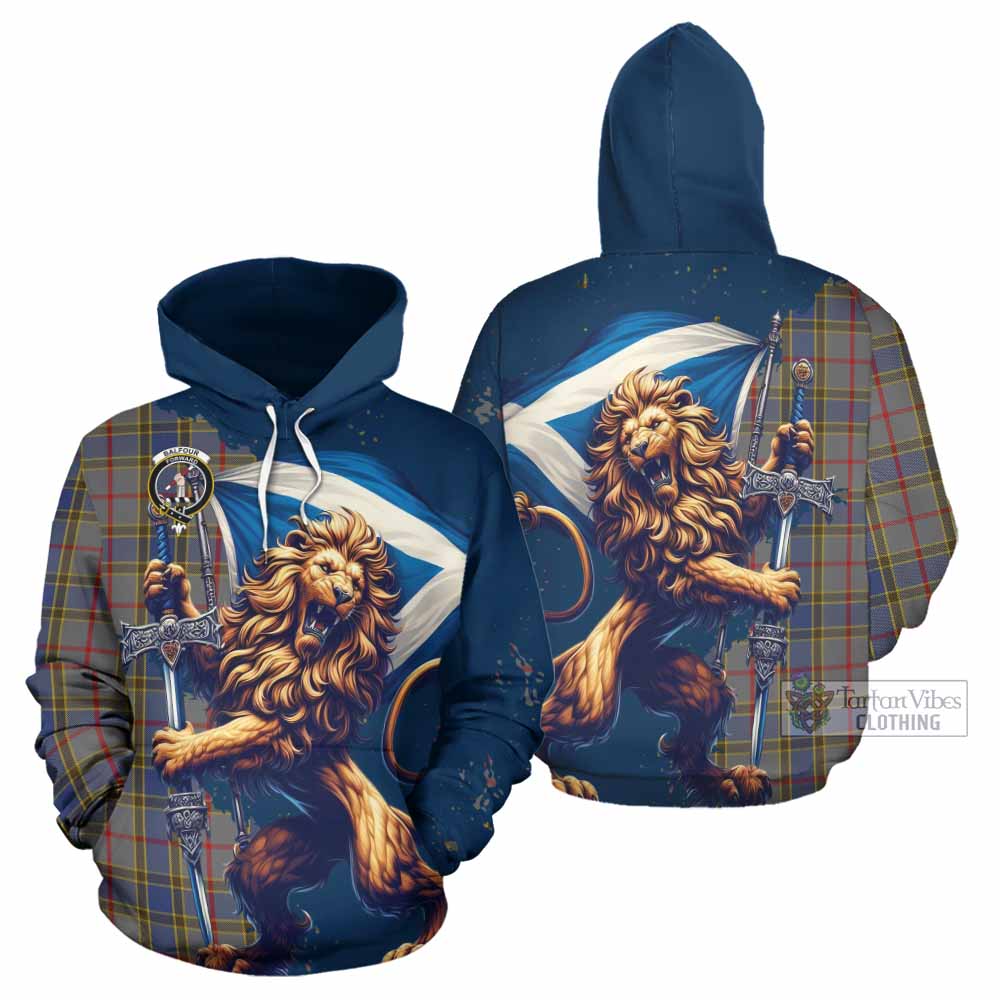 Balfour Tartan Family Crest Hoodie with Scottish Majestic Lion