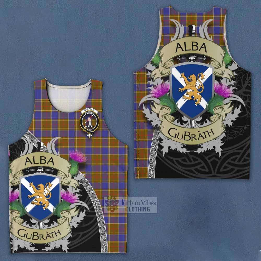Tartan Vibes Clothing Balfour Tartan Family Crest Men's Tank Top Lion Rampant Royal Thistle Shield Celtic Inspired