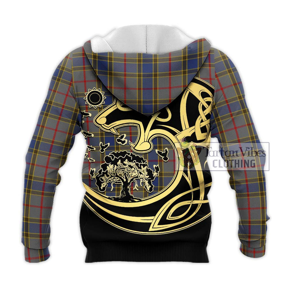 Balfour Tartan Knitted Hoodie with Family Crest Celtic Wolf Style - Tartan Vibes Clothing