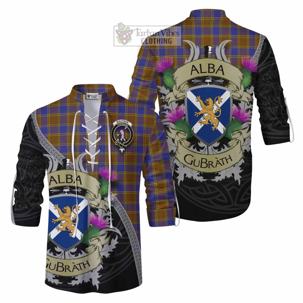 Tartan Vibes Clothing Balfour Tartan Family Crest Ghillie Kilt Shirt Lion Rampant Royal Thistle Shield Celtic Inspired