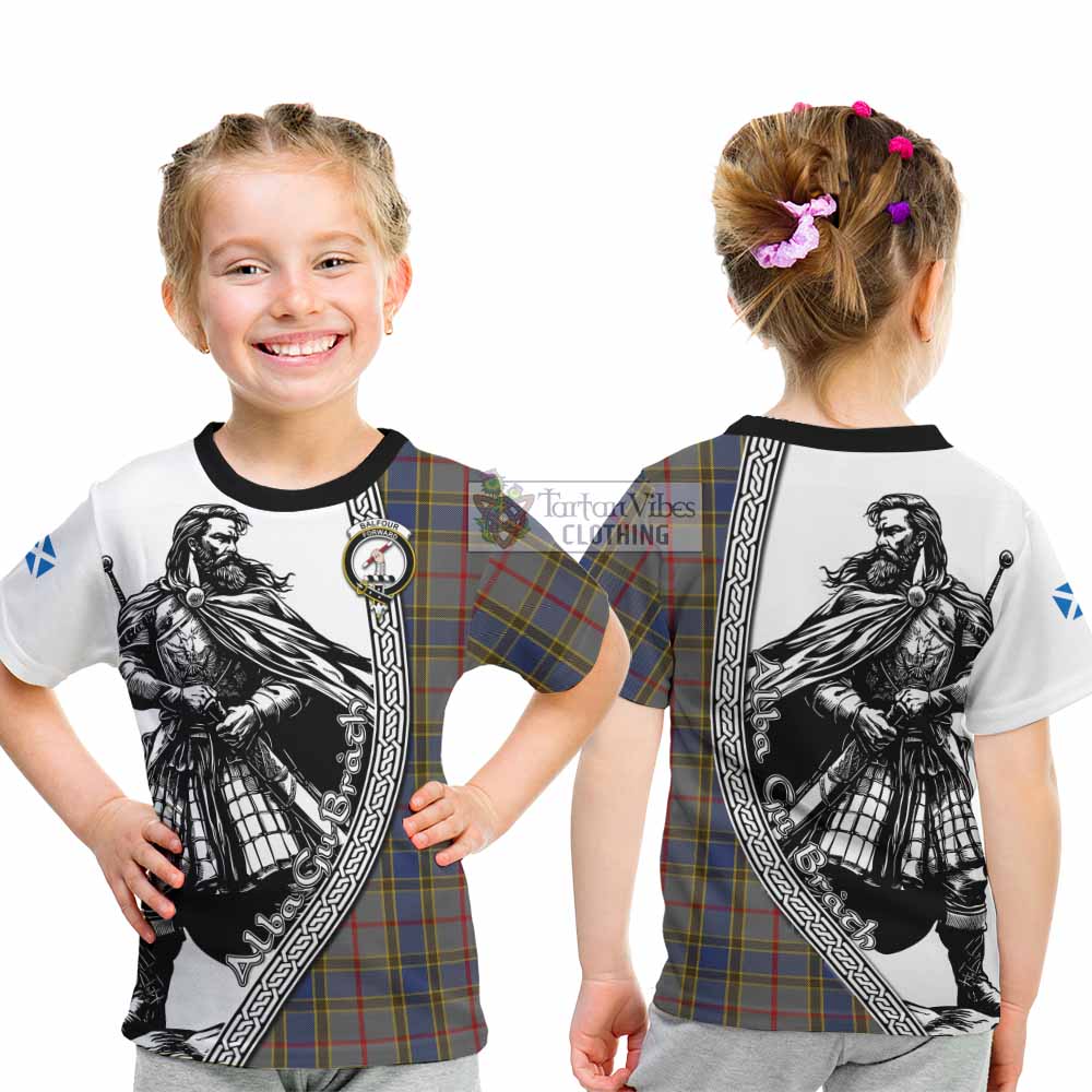 Balfour Tartan Clan Crest Kid T-Shirt with Highlander Warrior Celtic Style